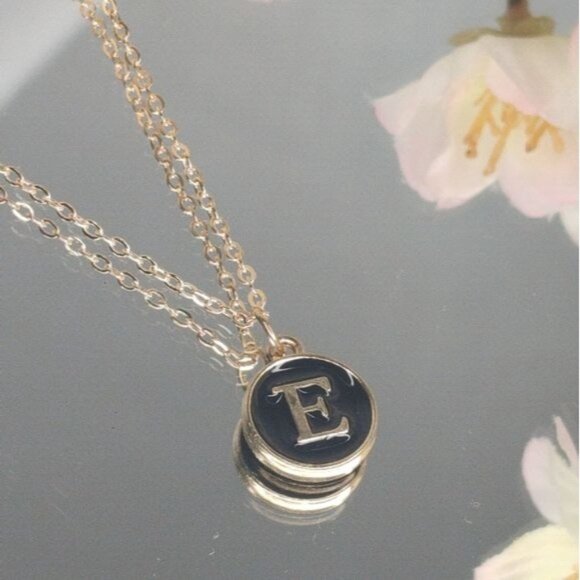 Pendant Necklace Alphabet Letter E Gold & Black Initial Coin Pendant Necklace - Picture 2 of 8